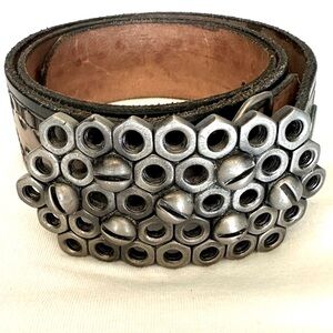 Screws and bolts belt buckle vintage 1976 tooled leather belt